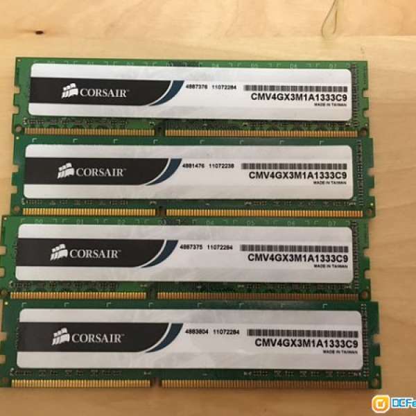 Corsair DDR3 1333 4GB RAM 4條 永久保養 $440