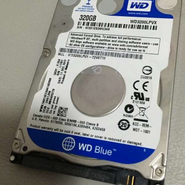 [出售] WD 320G 5400 Harddisk 薄版 (for Notebook) 有數隻