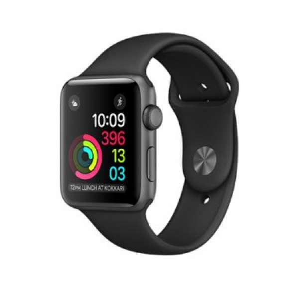 100% 新 Apple Watch 太空灰鋁金屬錶殼配黑﻿色﻿運﻿動﻿錶﻿帶