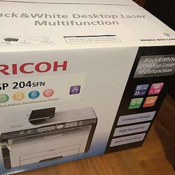 100% 全新 Ricoh SP204SFN  黑白多合一打印機