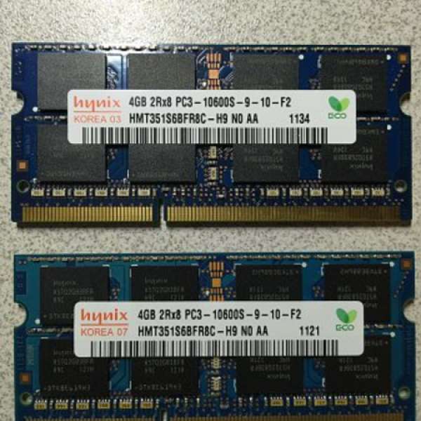 出售二手DDR3-1333 4G 四條(PC3-10600S) 每條$180