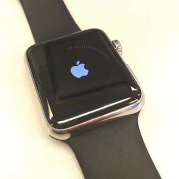 90% Apple Watch 42MM 不鏽鋼錶殼配Sport黑色錶帶(送95%新黃色錶帶)