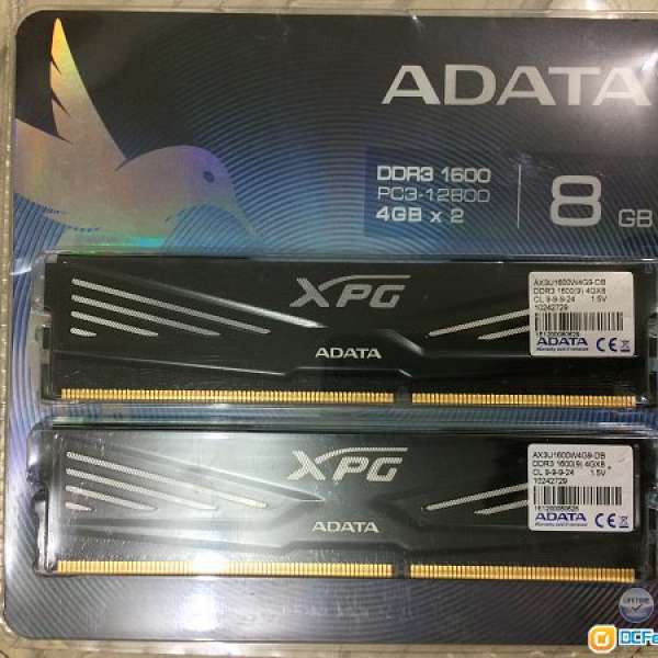ADATA XPG DDR3 1600 CL9 1.5V 2x4GB KIT 有盒有單