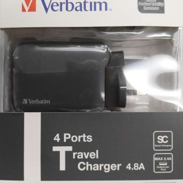 全新未開封 Verbatim (4 USB) 萬用旅行充電器 (灰色 / 藍綠色)