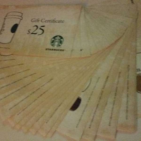 Starbucks 面值25蚊現金券共20張，只售400蚊