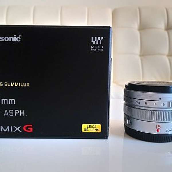 90% new Panasonic Leica 15mm f/1.7 lens (m4/3) - silver