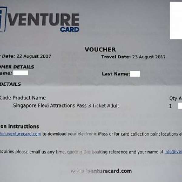 iVenture - Singapore Flexi Attractions Pass 3 Ticket (Adult) 新加坡自選景點門票