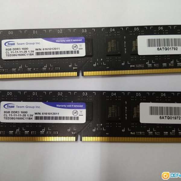 Team DDR3 1600 8GB X 2條 =16GB卓面電腦