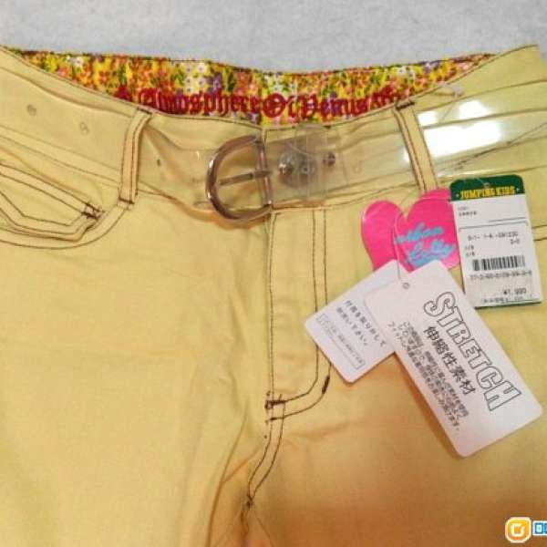 日本直送 全新 JUMPING KIDS   女童型褲 連 透明皮帶 (黃色)