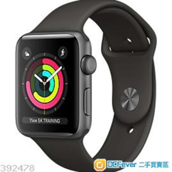 全新Apple Watch Series 3 GPS 42mm 太空灰鋁金屬錶殼配灰色運動錶帶