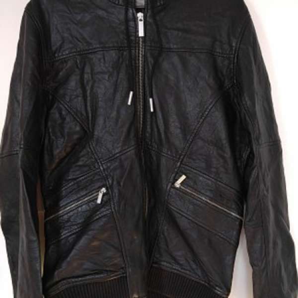 有帽皮褸100% new全新Calvin Klein 小羊皮真皮皮褸 Leather Jacket 細碼 中碼 大碼...