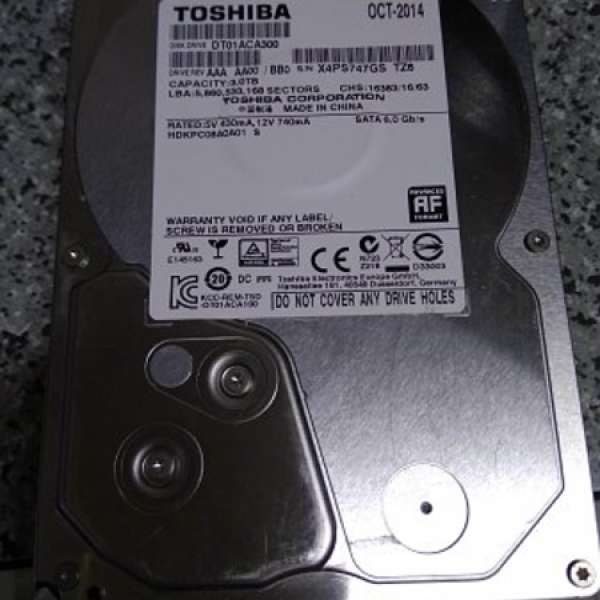 "壞"3TB 東芝3.5HDD  加送一隻"壞"WD 3.5吋 500GB