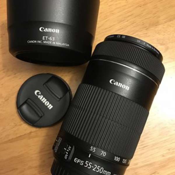 Canon EFs 55-250 STM 連原廠Hood (99% New, 行有保）