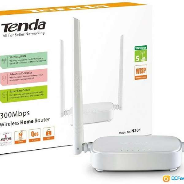 Tenda N301 Wireless Router 白色 淨機加火牛 無盒 無綫路由器