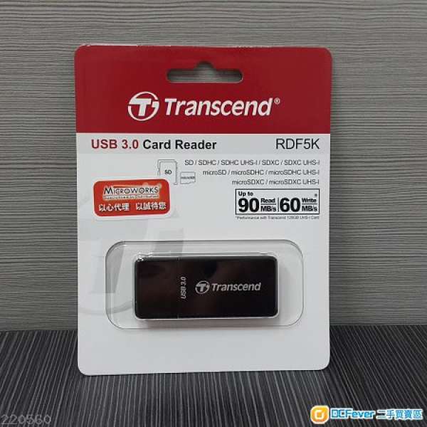 全新 TRANSCEND RDF5K USB 3.0 SD/microSD Card Reader 讀卡器 (Black)