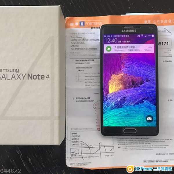 90% New Samsung Note 4 black colour 單卡，原裝行機，沒有維修過，有豐澤單據，配...