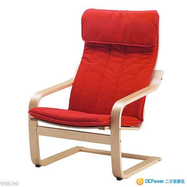 IKEA POÄNG 扶手椅, 樺木飾面, 紅色 90%New