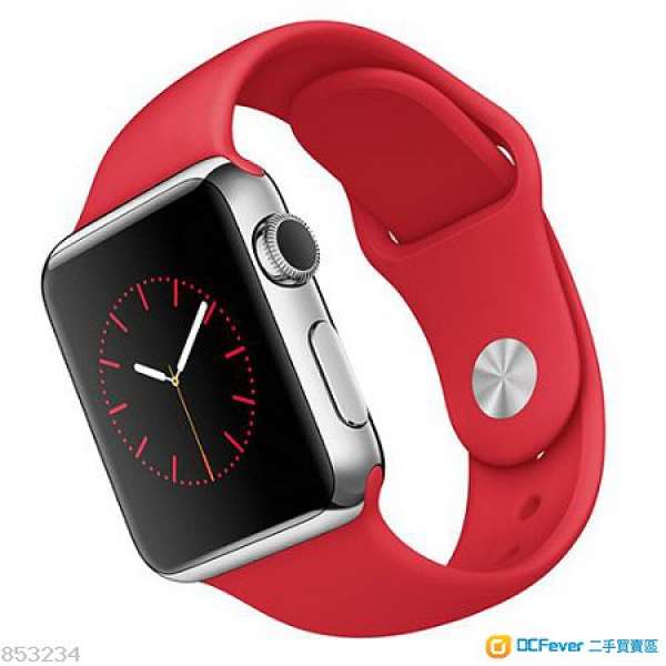 全新未開封 Apple Watch 38mm stainless steel 不鏽鋼 Series 1 連紅色運動錶帶