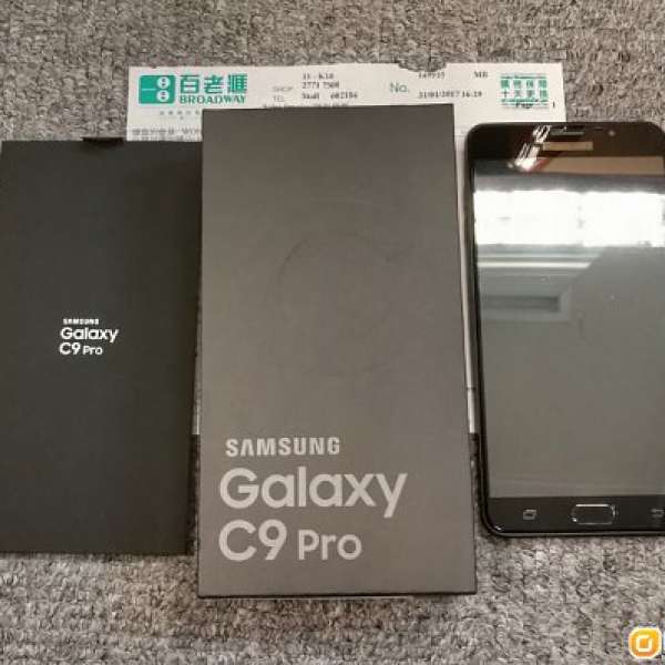 100%新行貨 黑色 Samsung C9 Pro 全套齊 原裝配件 '百老匯'單 全屏玻璃貼 機背炭纖...
