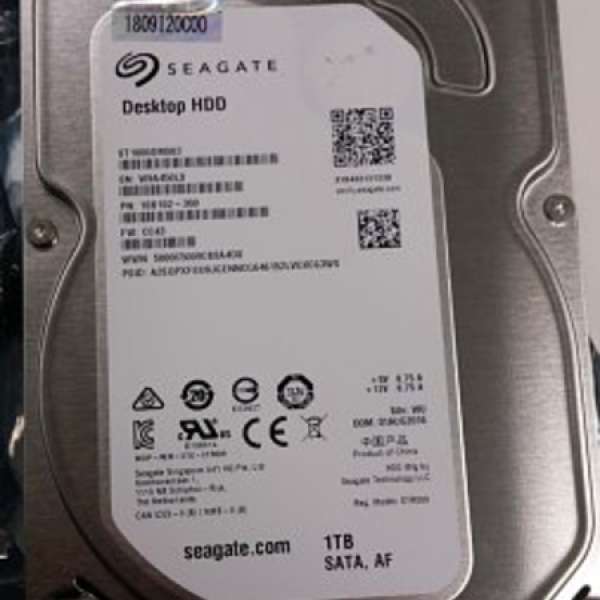 Seagate 1TB, SATA III, 6.0Gb/s, 3.5" hard drive 硬碟 (全新)