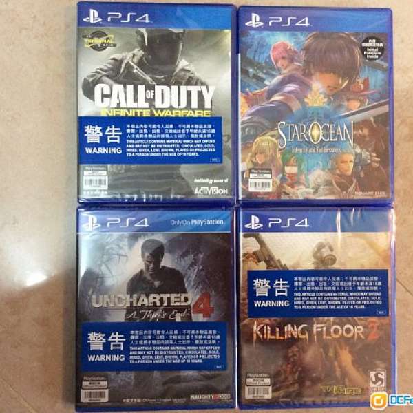 PS4 Game Uncharted 4, Call of Duty, Killing Floor2, Star Ocean