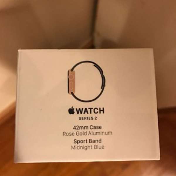 [全新未開盒] Apple Watch 玫瑰金色鋁金屬錶殼配午夜藍色運動錶帶