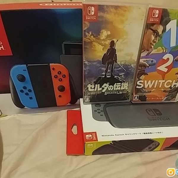 全新Nintendo switch藍紅主機行貨兩年保養連1+2switch及薩爾達,保護貼及套