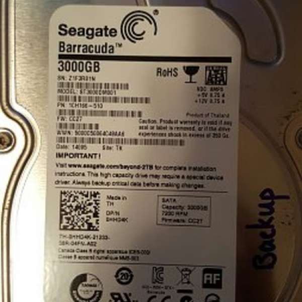 Seagate 3T HDD (2014出廠泰國制）