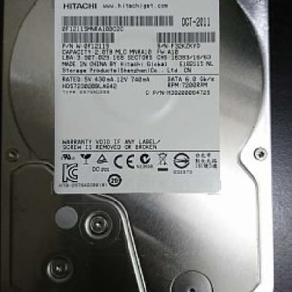 賣 Hitachi HDS723020BLA642 SATA 6Gb/s 64MB cache 無 bad sector