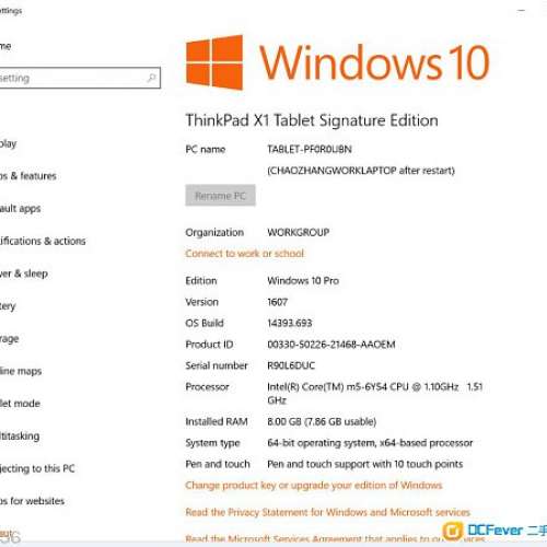 Lenovo ThinkPad X1 Tablet, Windows 10 Pro, Core M5, 8G Ram, 256G SSD