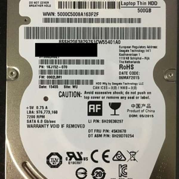 99.9% New Seagate 500GB 2.5 inches HDD