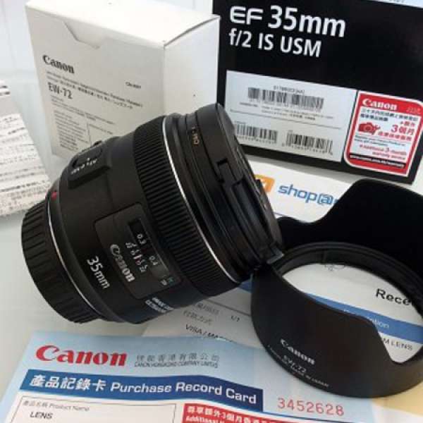 Canon EF 35mm f/2 IS USM 連 Canon遮光罩 及 B+W UV filter
