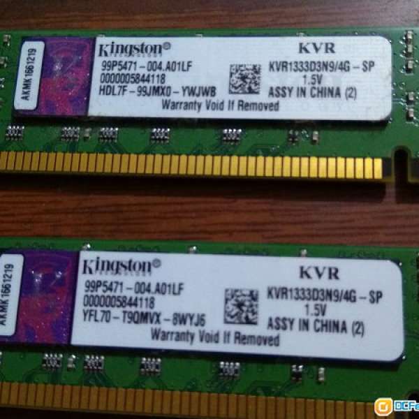 Kingston DDR3 1333MHz 4GB X 2條 =8GB 卓面電腦