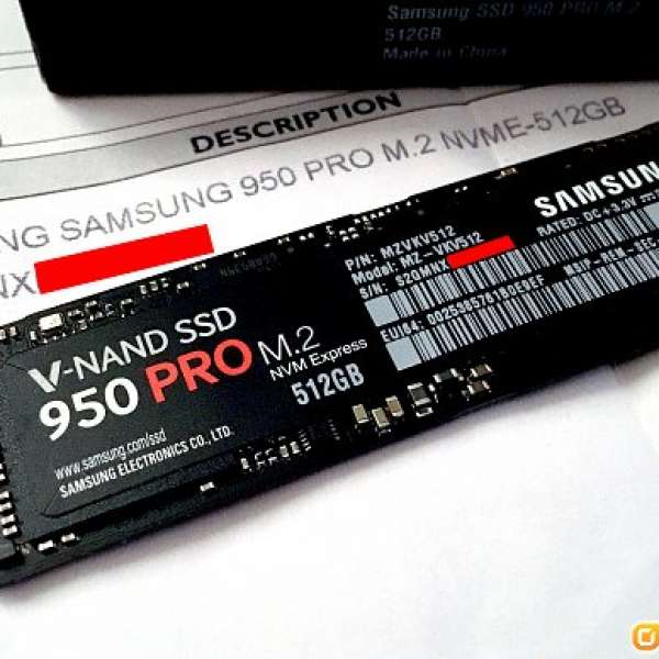 港行貨 Samsung 950 pro NVM Express 512GB M.2 SSD