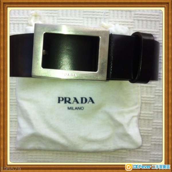95% New Prada 1.25" Leather Balck Belt 黑皮 / 銀釦 皮帶