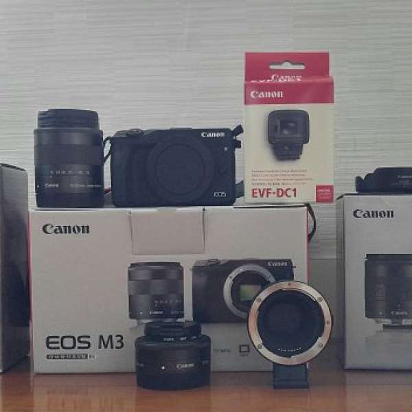 Canon M3 Kit Set連18-55, EVF-DC1, 11-22mm, 55-200mm, 22mm