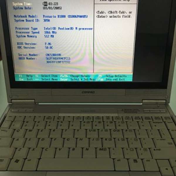 出售(壞）HP Compaq Presario B1800 notebook (請留意內容）