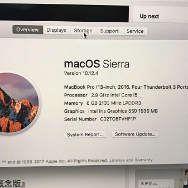 Macbook pro 13" touch bar / 8G / 512 SSD / apple care 至 2020年3月