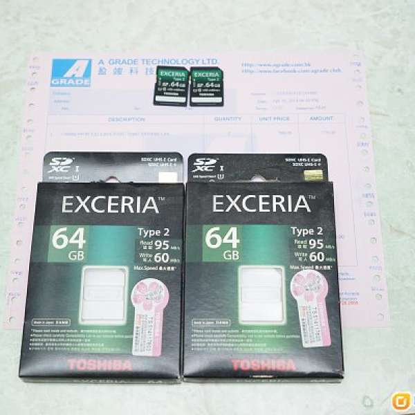 兩張Toshiba Exceria Type2 64GB SDXC USH-I 95R/60W