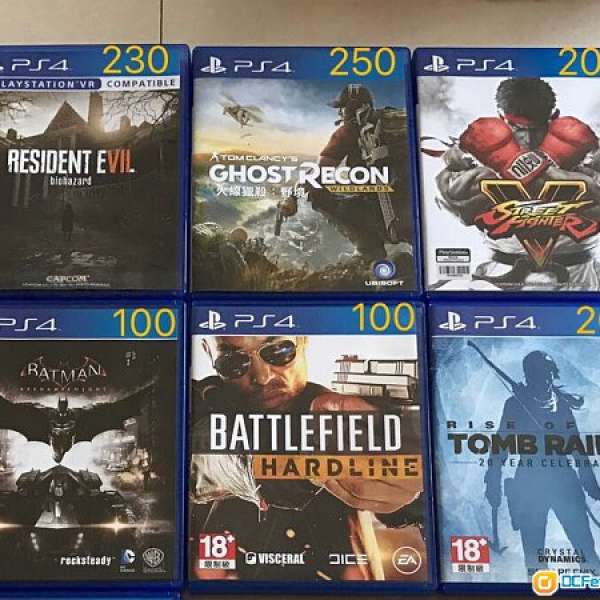 ps4 7隻game( resident evil 7, ghost recon wildlands, 街霸5, batman arkha…