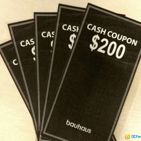 Bauhaus coupon 現金券 $200 x5張 共面值 $1,000