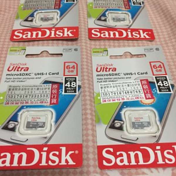SanDisk Ultra microSDHC UHS-I 64GB四張