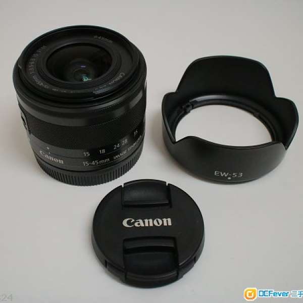 Canon EF-M 15-45mm f/3.5-6.3 IS STM with hood