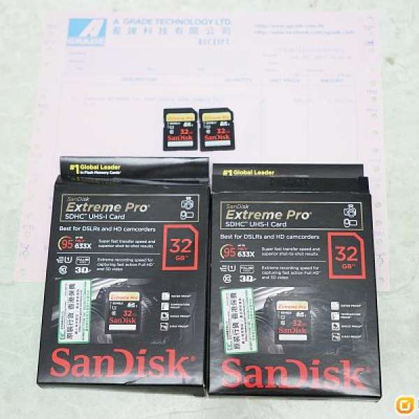 兩張SanDisk 32GB Extreme Pro 633x SDHC UHS-I 95MB/s