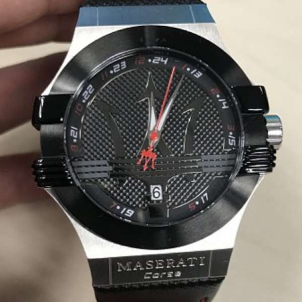 99% 新 瑪沙拉蒂 Maserati potenza 3h black皮帶電子錶