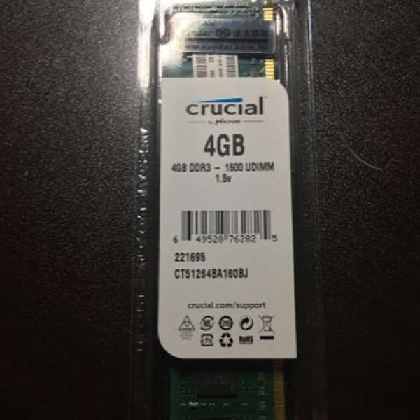 二手 共2條 Crucial 4GB DDR3 1600 RAM記憶體 PC桌面電腦用