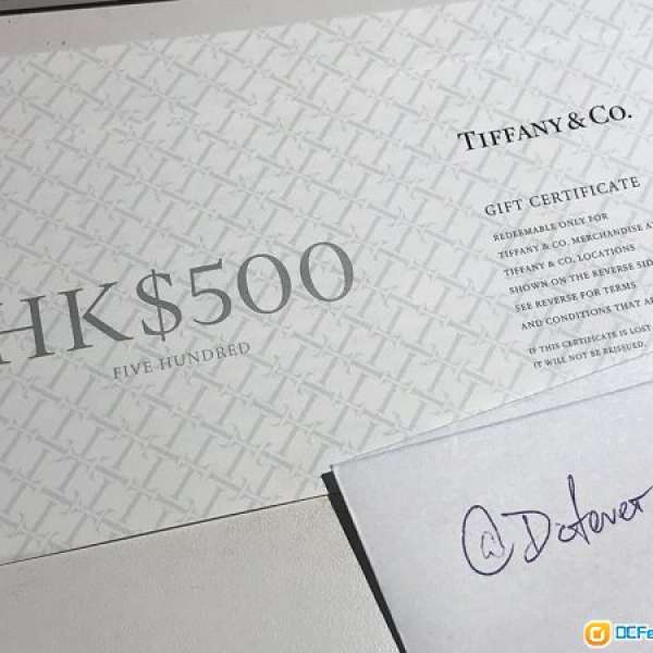 出售 Tiffany & Co. Voucher 現金卷$500 x 2