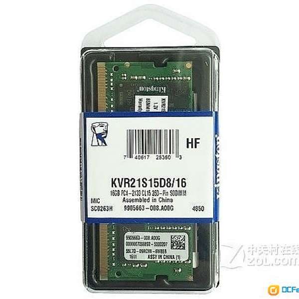 徵一條 Kingston 16GB DDR4 PC4-2133 Notebook SODIMM RAM (KVR21S15D8/16-SP)