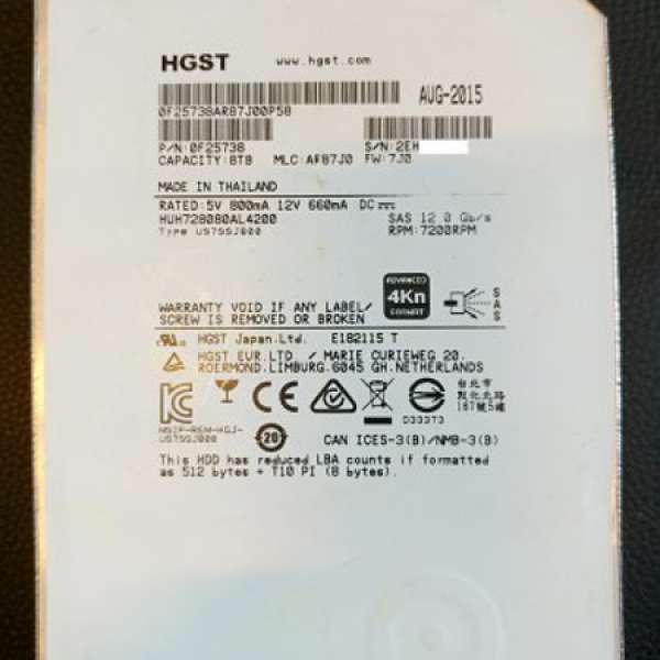 HGST 8TB SAS Harddisk - 90% new, 100% work.