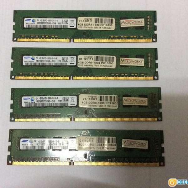 Samsung 1.5V Desktop RAM DDR3 1333 4GB 4條 共16GB